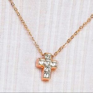 14k Rose Gold Plated Cross Pendant Necklace with Swarovski Crystals
